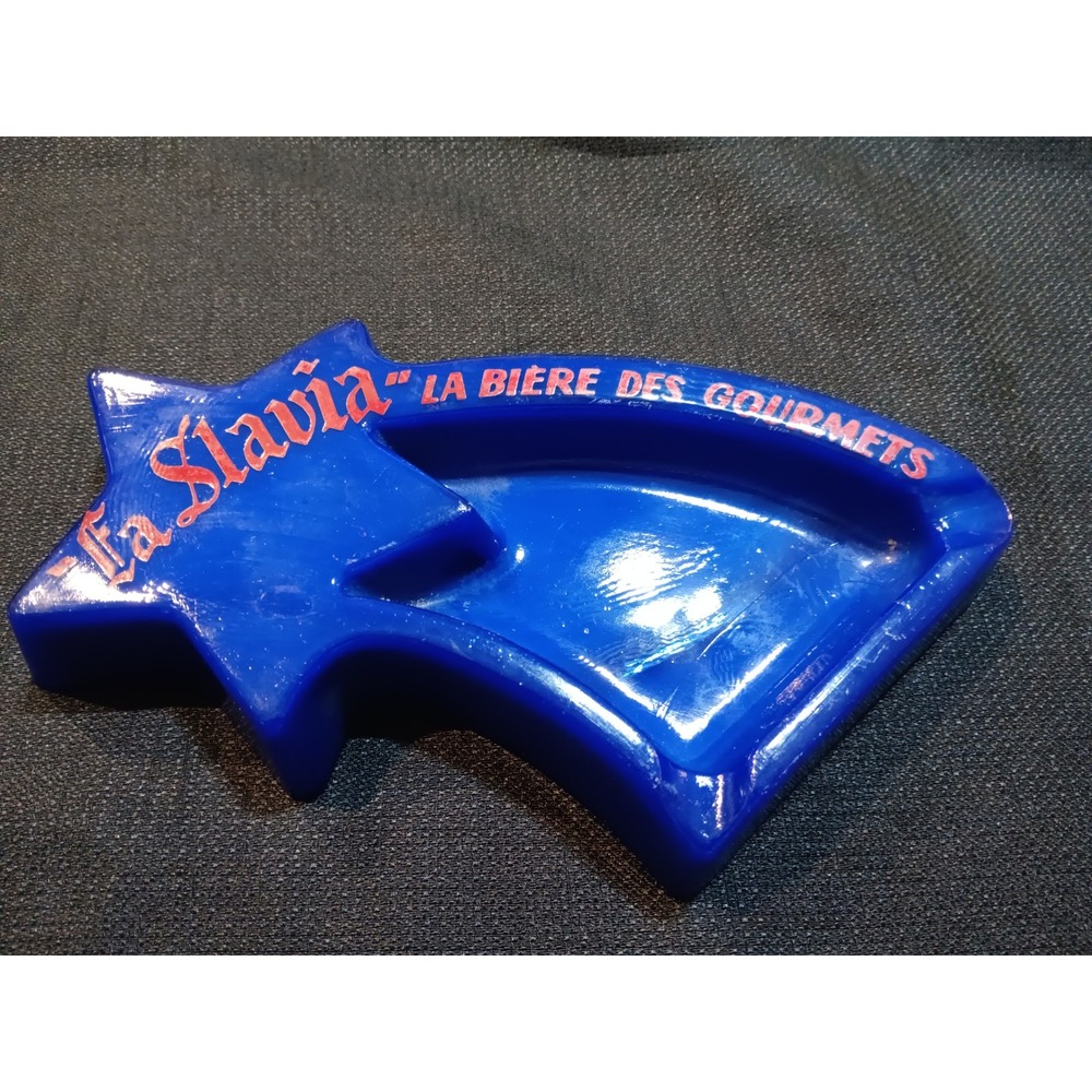 Vintage La Slavia French Beer Shooting Star Ashtray Cobalt Blue Plasverre Paris